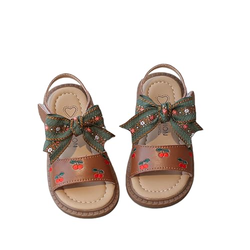 WERNZATT-Mädchen Sommer Sandalen Bowknot Sandalen Kirsche Stickerei Sommer Weichen Boden Flache Schuhe (Brown, 16.5cm(27)) von WERNZATT