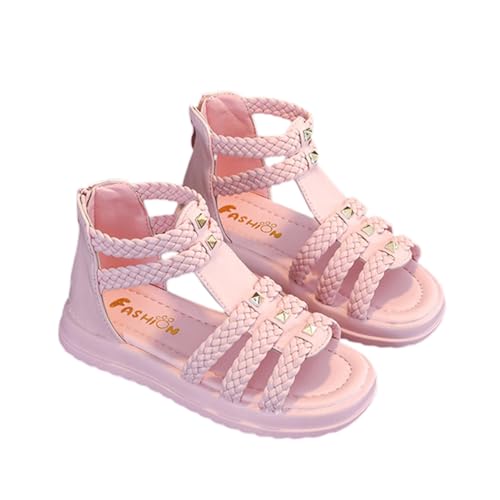 WERNZATT-Mädchen Sommer Sandalen PU Leder Hohl Aus Anti-Rutsch Flache Sandalen mit Knöchel Reißverschluss (Rosa, 29) von WERNZATT