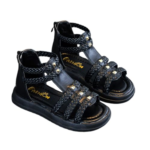 WERNZATT-Mädchen Sommer Sandalen PU Leder Hohl Aus Anti-Rutsch Flache Sandalen mit Knöchel Reißverschluss (Schwarz, 27) von WERNZATT
