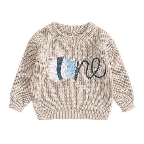 WERNZATT-Neugeborenes Baby Junge Geburtstag Pullover Brief Stickerei Warm Gestrickt Langarm Pullover Kleinkind Strickwaren (Khaki, 6 Months) von WERNZATT