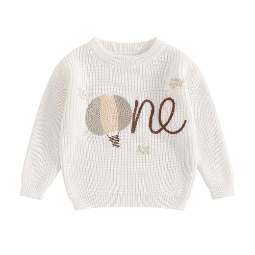 WERNZATT-Neugeborenes Baby Junge Geburtstag Pullover Brief Stickerei Warm Gestrickt Langarm Pullover Kleinkind Strickwaren (White, 12_months) von WERNZATT