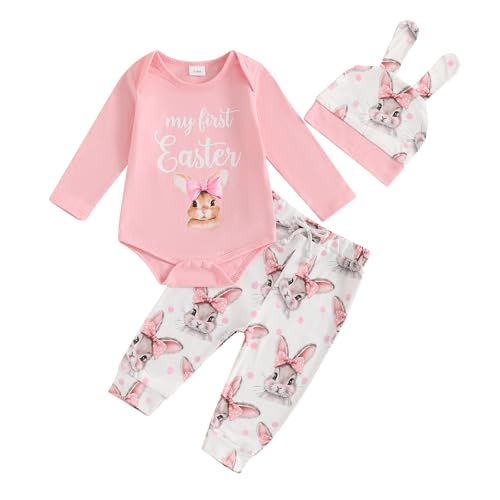 WERNZATT-Neugeborenes Baby Jungen Mädchen Ostern Outfits Langarm Strampler Hase Karotte Bodysuit Strumpfhosen Overalls Kleinkind Outfits (Pink 3, 3-6 Months) von WERNZATT