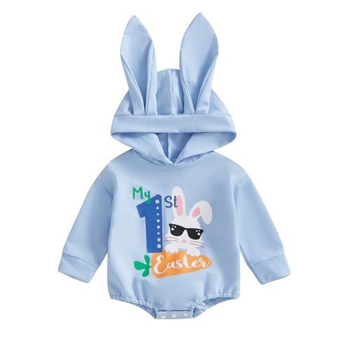 WERNZATT Säugling Baby Junge Mädchen Ostern Outfit Hase Blase Strampler Kapuze Overall Lange Ärmel Sweatshirt Neugeborenen-Kleidung (Blue 11, 0-3 Months) von WERNZATT