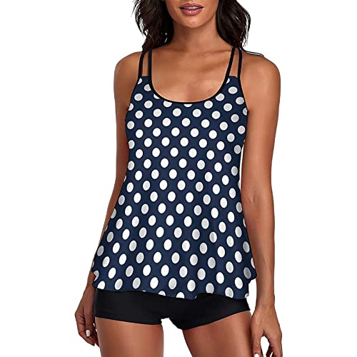 Zweiteiliger Badeanzug für Damen, Tankini-Set, Bauchkontrolle, Badeanzug mit Bikinihose, Shorts, F Navy Dot, L von WERNZATT