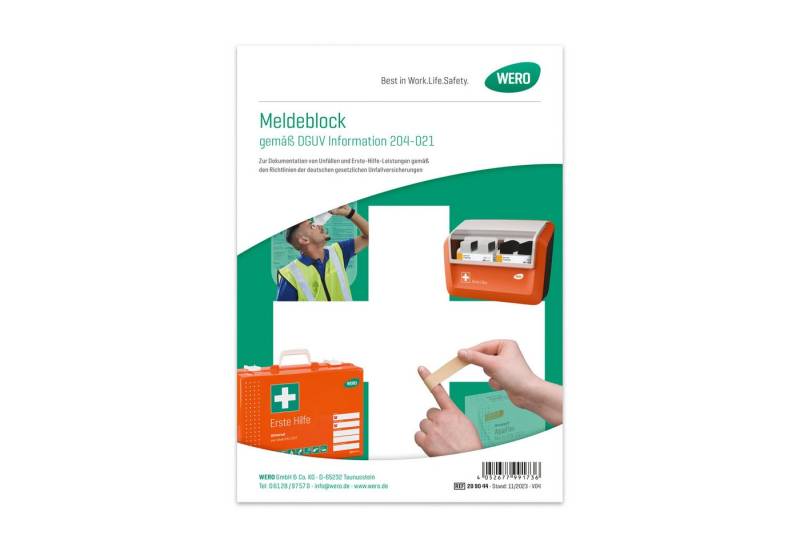 WERO Erste-Hilfe-Set Meldeblock gemäß DGUV Information 204-021 von WERO