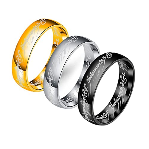 Damen Einstellbare Ringe, Angst Ring, 3 Stück Mode Schwarz/Gold/Silber Titan Stahl Herr Ringe 6MM Herren Ringe Hip hop Rock Punk Party Ringe Schmuck Geschenk (Größe : von WEROFY