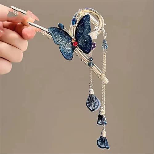 Klauenklammern, Haarschmuck, koreanischer blauer Schmetterling Fischschwanz Haarspangen für Frauen Haarnadel Haarklammer Elegante Krabbe Hai Clip Kopfschmuck 2 (Farbe: 2) von WEROFY