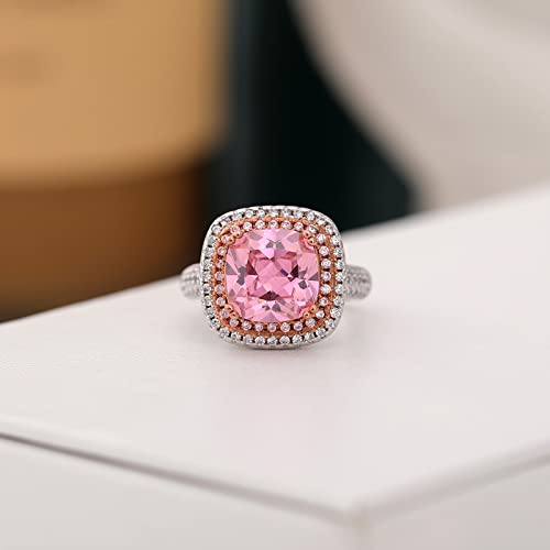 WEROFY Verstellbare Ringe für Damen, Angstring, luxuriös, Vintage, quadratisch, Diamant, Rosa und Gelb, für Damen, Sterlingsilber, Cocktailschmuck, Party, Hochzeit von WEROFY