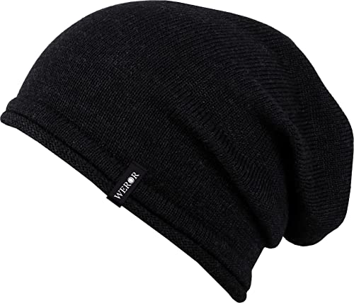 WEROR Herren & Damen Beanie Jersey Mütze Long Slouch WEROR-390.1 (Einheitsgröße, Schwarz) von WEROR