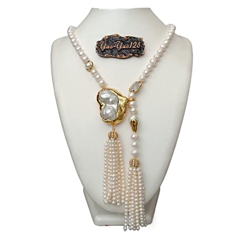 WERQKJXCZ 10 mm kultivierte weiße weiße Perle asymmetrische Halskette Keshi-Perlen-Anhänger-Halskette Luxus-Stil Hochzeitsschmuck von WERQKJXCZ