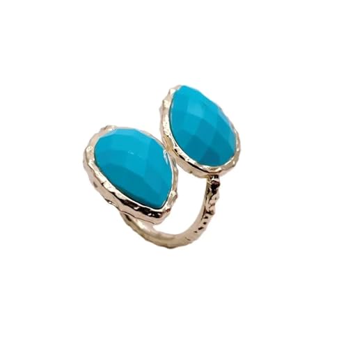 WERQKJXCZ 12 x 14 mm vergoldete Fingerringe mit blauem Stein for Damen, türkis, verstellbare Ringe, Geschenke von WERQKJXCZ