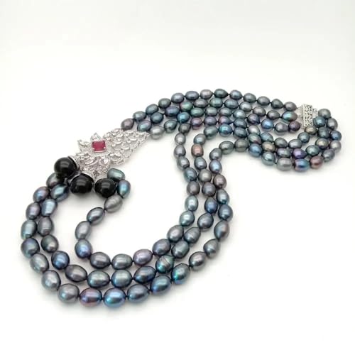 WERQKJXCZ 22" 3 Stränge schwarze Reis-Süßwasserperlen-Halskette, Muschelperle, kubische Zirkonia-Flammenverbinder-Halskette for Frauen WERQKJXCZ 22" 3 Stränge schwarze Reis-Süßwasserperlen-Halskette, Muschelperle, kubische Zirkonia-Flammenverbinder-Halskette for Frauen von WERQKJXCZ