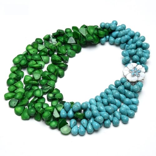 WERQKJXCZ 3 Rows Green Coral Blue Teardrop Stone Necklace Multi Strands Jewelry For Women von WERQKJXCZ