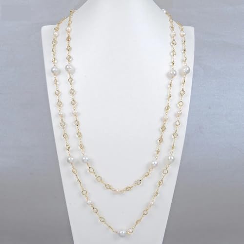 WERQKJXCZ 69'' White Keshi Pearl Clear Crystal Chain Long Necklace Trendy Gold Color Chain For Women Jewelry von WERQKJXCZ