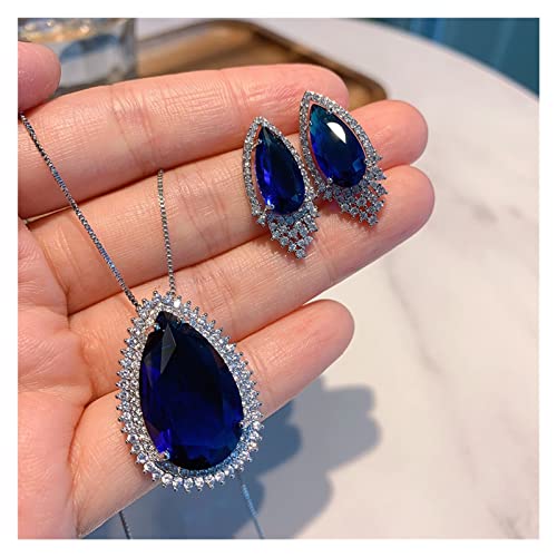WERQKJXCZ 925 Sterling Silber Hochzeitsschmuck Sets for Freundin Vintage Tansanit Edelstein Anhänger Halskette Ohrringe Party Edlen Schmuck erfüllen (Earrings) von WERQKJXCZ