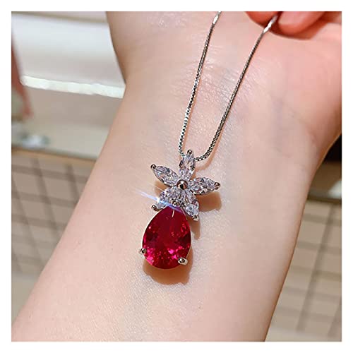 WERQKJXCZ Charms 925 Sterling Silber Hochzeitsschmuck Sets for Frauen Rubin Edelstein Diamant Pedant Halskette Ohrringe Edlen Schmuck Geschenk erfüllen (Jewelry set) von WERQKJXCZ