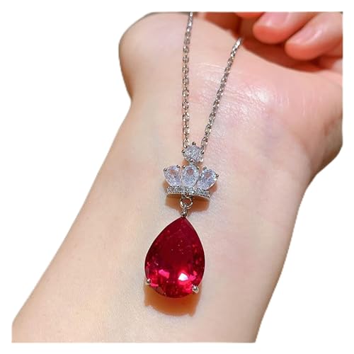 WERQKJXCZ Charms 925 Sterling Silber Simulierter Rubin Edelstein Diamant Krone Ohrringe Anhänger Halskette Hochzeitsschmuck Sets for Frauen erfüllen (Jewelry set) von WERQKJXCZ