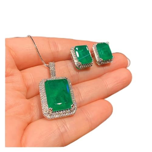 WERQKJXCZ Charms 925 Sterling Silber Smaragd Edelstein Diamant Anhänger Halskette Ohrringe Hochzeit Party Edlen Schmuck Sets Geschenk for Frauen erfüllen (Jewelry sets) von WERQKJXCZ