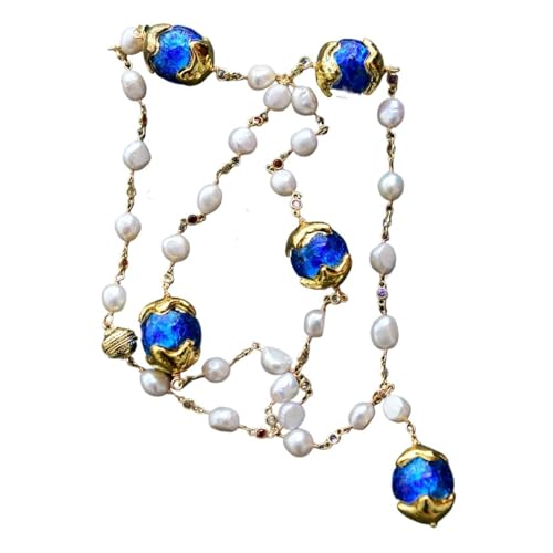 WERQKJXCZ Cultured White Pearl Blue Murano Glass Rosary Crystal Chain Long Necklace Woman Party Gifts WERQKJXCZ Cultured White Pearl Blue Murano Glass Rosary Crystal Chain Long Necklace Woman Party Gifts von WERQKJXCZ