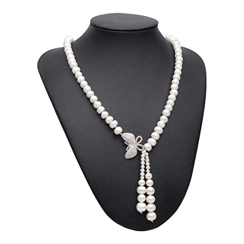 WERQKJXCZ Echte natürliche Süßwasser-Perlenkette for Frauen, Hochzeits-Halskette mit weißem Choker-Anhänger (9-10mm) von WERQKJXCZ