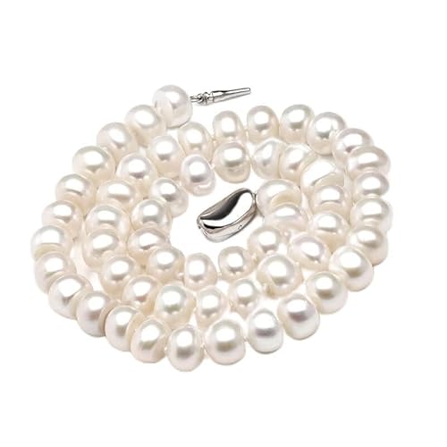 WERQKJXCZ Echte natürliche Süßwasserperlenkette Frauen, echte weiße Perlenketten in Box (9-10mm,40cm) von WERQKJXCZ