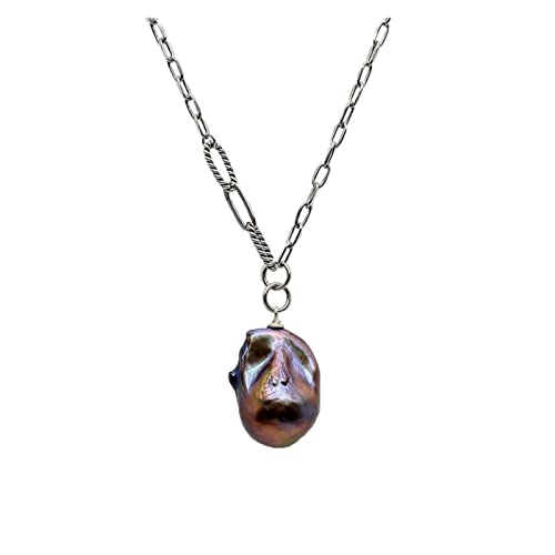 WERQKJXCZ Große Perle Anhänger Natürliche Süßwasserperle Schwarz Weiß 925 Halskette Modeschmuck Damen Halskette Muttergeschenk erfüllen (Nero) von WERQKJXCZ