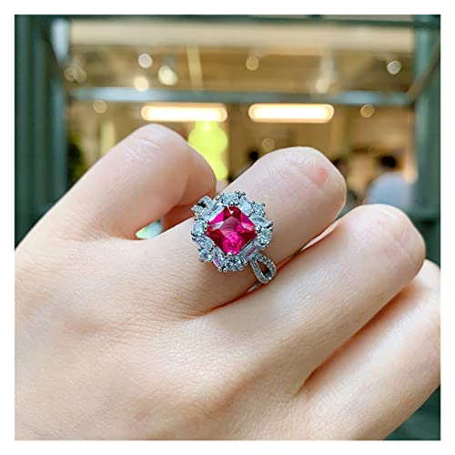 WERQKJXCZ Retro 925 Sterling Silber 7 * 7MM Rubin Edelstein Schmuck Sets Diamant Hochzeit Anhänger Halskette Ring Ohrringe for Frauen erfüllen (Jewelry set) von WERQKJXCZ