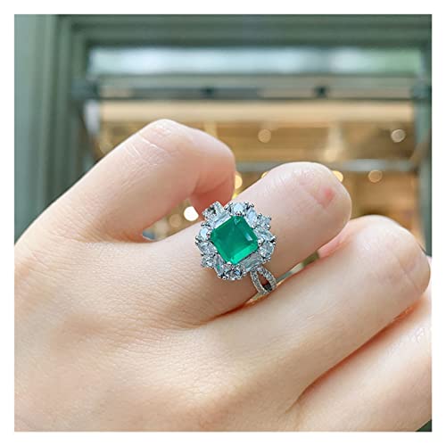 WERQKJXCZ Retro 925 Sterling Silber 7 * 7MM Smaragd Edelstein Schmuck Sets Diamant Hochzeit Anhänger Halskette Ring Ohrringe for Frauen erfüllen (Jewelry set) von WERQKJXCZ
