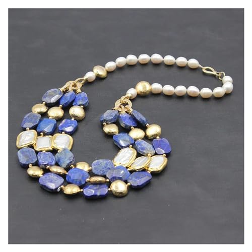 WERQKJXCZ Schmuck 3 Reihen natürliche blaue Lapislazuli goldene Münze Süßwasser Keshi Perle Reis Perlen Halskette handgefertigt for Frauen WERQKJXCZ Schmuck 3 Reihen natürliche blaue Lapislazuli goldene Münze Süßwasser Keshi Perle Reis Perlen Halskette handgefertigt for Frauen von WERQKJXCZ