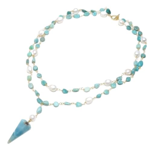 WERQKJXCZ Schmuck Freedom Blue White Rice Pearl Statement Halskette Echter Amazonit-Anhänger Handarbeit for Frauen erfüllen von WERQKJXCZ