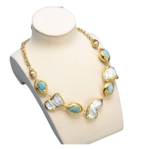 WERQKJXCZ Schmuck Natürliche Weiße Barockperle Freiheitsform Grün Amazonit Nuggetkette Halskette Handgemacht for Frauen erfüllen von WERQKJXCZ