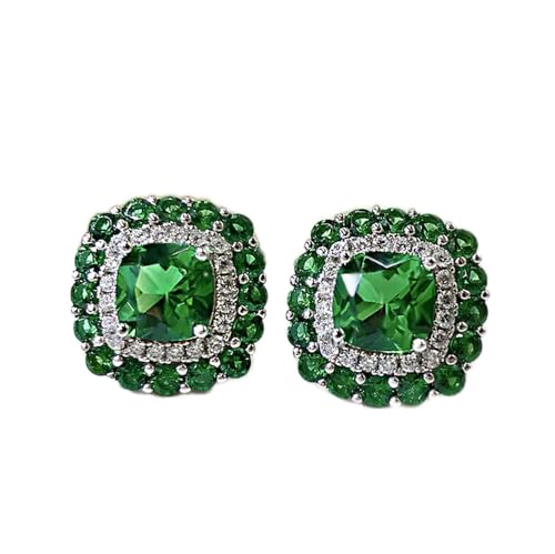 WERQKJXCZ Vintage 925 Sterling Silber 13 * 13mm Smaragd Saphir Diamant Ohrringe Anhänger Halskette Hochzeit Schmuck Sets for Freundin erfüllen (Green,Green Earrings) von WERQKJXCZ