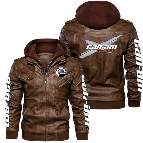 WERUN Herren Jacke C.a.n-a.m, Slim Fit Stehkragen Lederjacke mit Reißverschluss, Fleece Gefüttert Herrenjacke für Biker Chopper-Brown A||3XL von WERUN