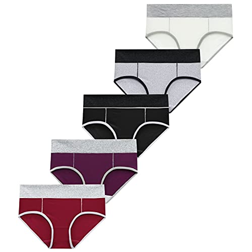 Unterhosen 5er Pack Unterwäsche Damen Slip Hohe Taille Taillenslip Unterhose Nahtloser Slip Sexy Atmungsaktiver Stretch Sportunterwäsche Modische Slips Damen Mittelgroßes Höschen Weich Bequem(P,L) von WERVOT