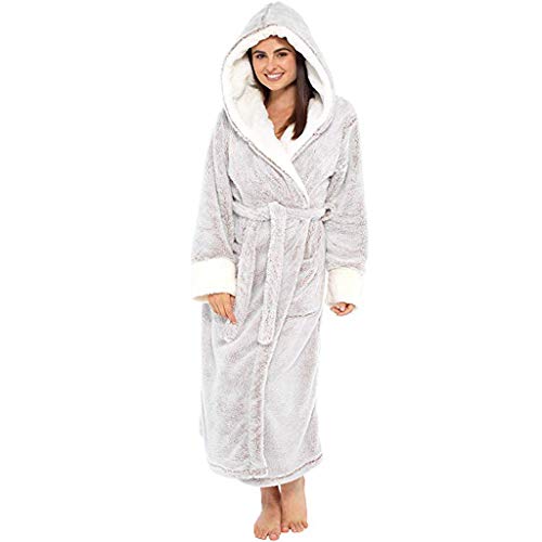 WERVOT Bademantel mit Kapuze Damen Winter Warm Morgenmantel Einfarbig Saunamantel Unisex(Grau,S) von WERVOT