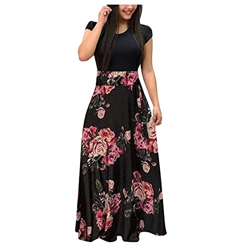 WERVOT Frühling Herbst Damen Frauen Langarm Printkeid mit Blüte Drucken, Boho Print Elegante Lange Maxikleider High Waist Elastische Strandkleider Strand Party Casual Kleider Cocktailkleid von WERVOT