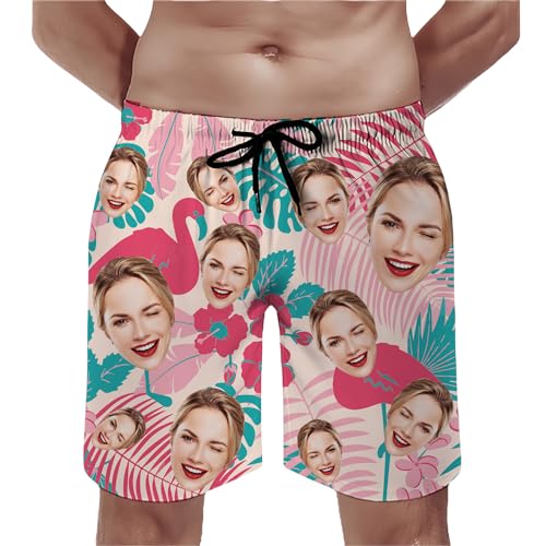 WERWAES Benutzerdefinierte Herren Badehose Schnell trocknend Herren Board Shorts mit Gesichtern Personalisiert Strand Lustige Badehose Lang mit Mesh-Futter von WERWAES