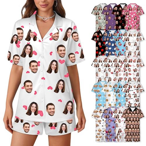 WERWAES Personalisierte Pyjama Set | Pyjama Damen Kurz | Schlafanzug Damen | Matching Pyjamas Couple | Drucken von Gesichtsfotos auf Pyjamas von WERWAES