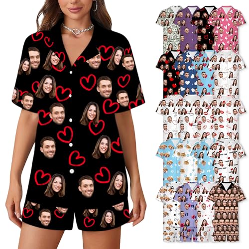 WERWAES Personalisierte Pyjama Set | Pyjama Damen Kurz | Schlafanzug Damen | Matching Pyjamas Couple | Drucken von Gesichtsfotos auf Pyjamas von WERWAES