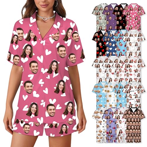 WERWAES Personalisierte Pyjama Set | Pyjama Damen Kurz | Schlafanzug Damen | Matching Pyjamas Couple | Drucken von Gesichtsfotos auf Pyjamas von WERWAES