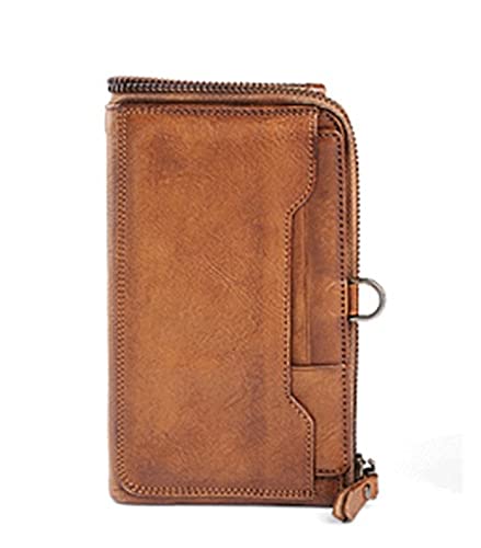 Vintage Leder Brieftasche Männer Geldbörse Leder Männer Geldbörse Lange Brieftasche Geld Halter Männliche Brieftasche Münze Geldbörse Kartenhalter geldbörse (Color : A Orange) von WERWER