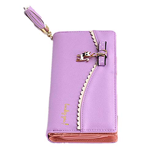 Geldbeutel Damen lang Brieftasche Damen Frauen Geldbörsen Damen Kupplungen Geldbörsen spätestens Frauen Brieftaschen und Kupplungen Purple von WESEEDOO