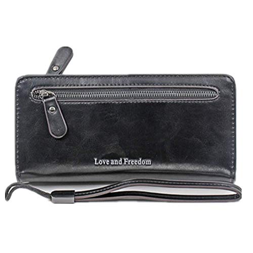 portmonee Damen Gross Portemonnaie Damen klein Damen Kupplungen Geldbörsen spätestens Brieftasche für Frauen stilvoll Leder Geldbörse Black von WESEEDOO