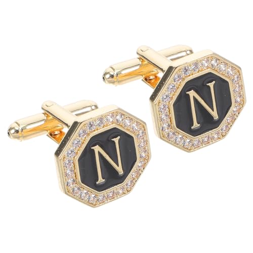 WESIEVYA 1 Paar Manschettenknöpfe für Männer: Elegante Manschettenknöpfe mit Strasssteinen für Herren – Smoking-Ohrstecker im Alphabet-Stil für geschäftliche Hochzeiten und zum Verschenken von WESIEVYA