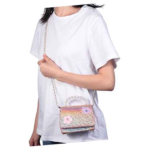WESIEVYA Junge Mädchen Umhängetasche Mit Blumenmuster Perlenhandtasche Mini-kettentasche Für Mädchen Gold von WESIEVYA