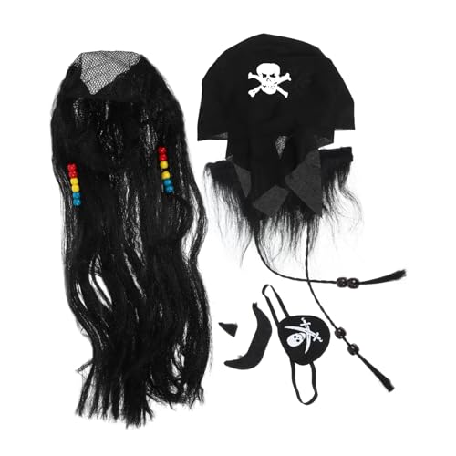 WESIEVYA 1satz Piratenkostüm Für Halloween Teiliges Accessoire Mit Perücke Augenklappe Und Bart Für Kostümpartys Karneval Und Cosplay von WESIEVYA