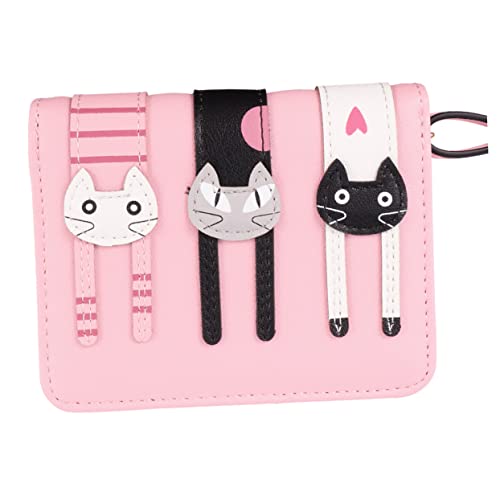 WESIEVYA Kurze Geldbörse Mit Katzenmuster Damen Zipper Geldbeutel Multifunktionale Pu Geldtasche Für Münzen Und Karten Rosa Katzen Geldbörse Für Schule Und Büro von WESIEVYA