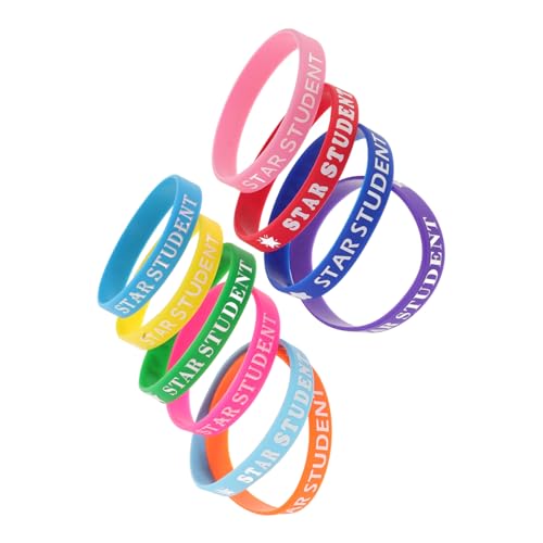 WESIEVYA 10 Stück Bunte Silikonarmbänder für Schüler Motivationsarmbänder mit Sternmotiv Belohnung für Schulklasse Farbenfrohe Gummiarmbänder für Jungen und Mädchen Schulzubehör von WESIEVYA