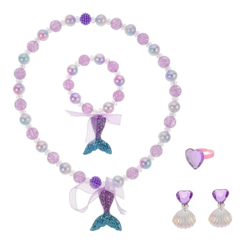 WESIEVYA Meerjungfrauen-perlen-schmuckset Für Mädchen Mit Cartoon-halskette Armband Finger Ring Und Ohrringen Zum Tragen Im Alltag Oder Partys von WESIEVYA
