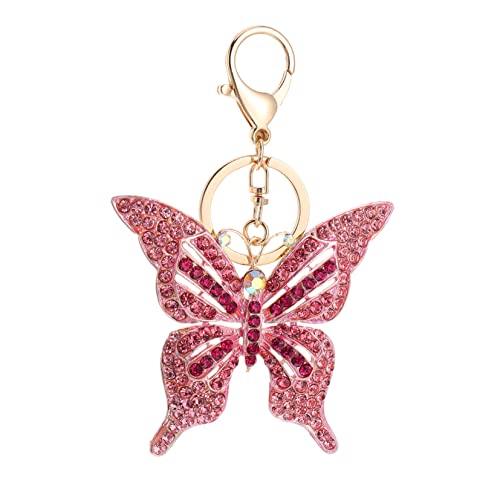 WESIEVYA 1pc Schlüsselanhänger Schmetterling Rhein Schlüsselanhänger Legierung Rosa Voll Strass Hohl von WESIEVYA